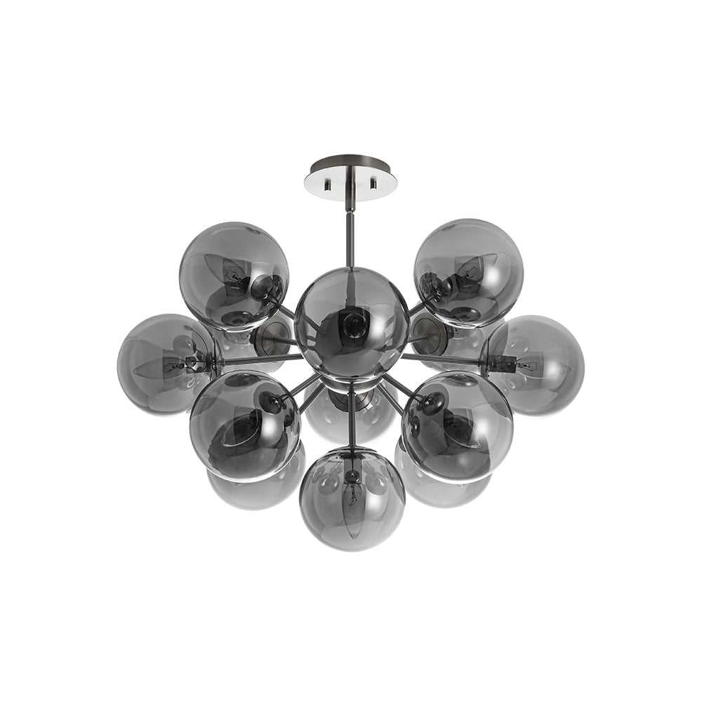 Pendant Light Smoked Glass 60.0 cm Brass Dining Room Sunburst Chandelier Adjustable Semi Flush Ceiling Light | Thomler