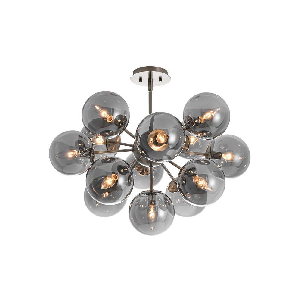 Pendant Light Smoked Glass 60.0 cm Brass Dining Room Sunburst Chandelier Adjustable Semi Flush Ceiling Light | Thomler