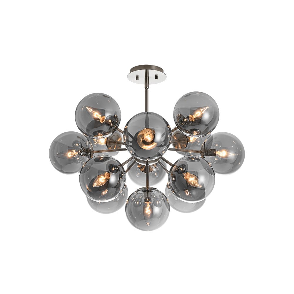 Pendant Light Smoked Glass 60.0 cm Brass Dining Room Sunburst Chandelier Adjustable Semi Flush Ceiling Light | Thomler