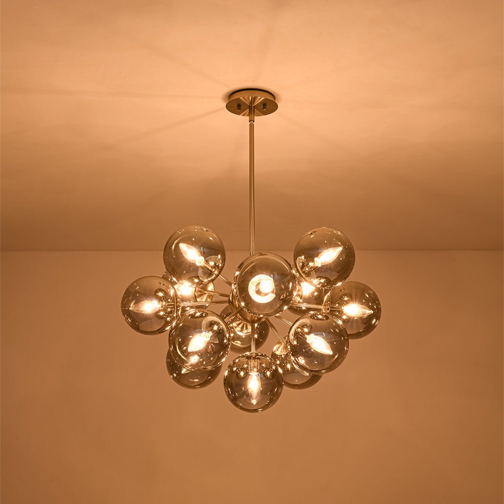 Pendant Light Smoked Glass 60.0 cm Brass Dining Room Sunburst Chandelier Adjustable Semi Flush Ceiling Light | Thomler