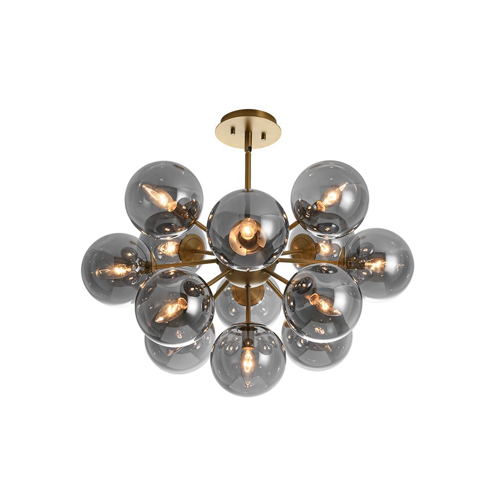 Pendant Light Smoked Glass 60.0 cm Brass Dining Room Sunburst Chandelier Adjustable Semi Flush Ceiling Light | Thomler