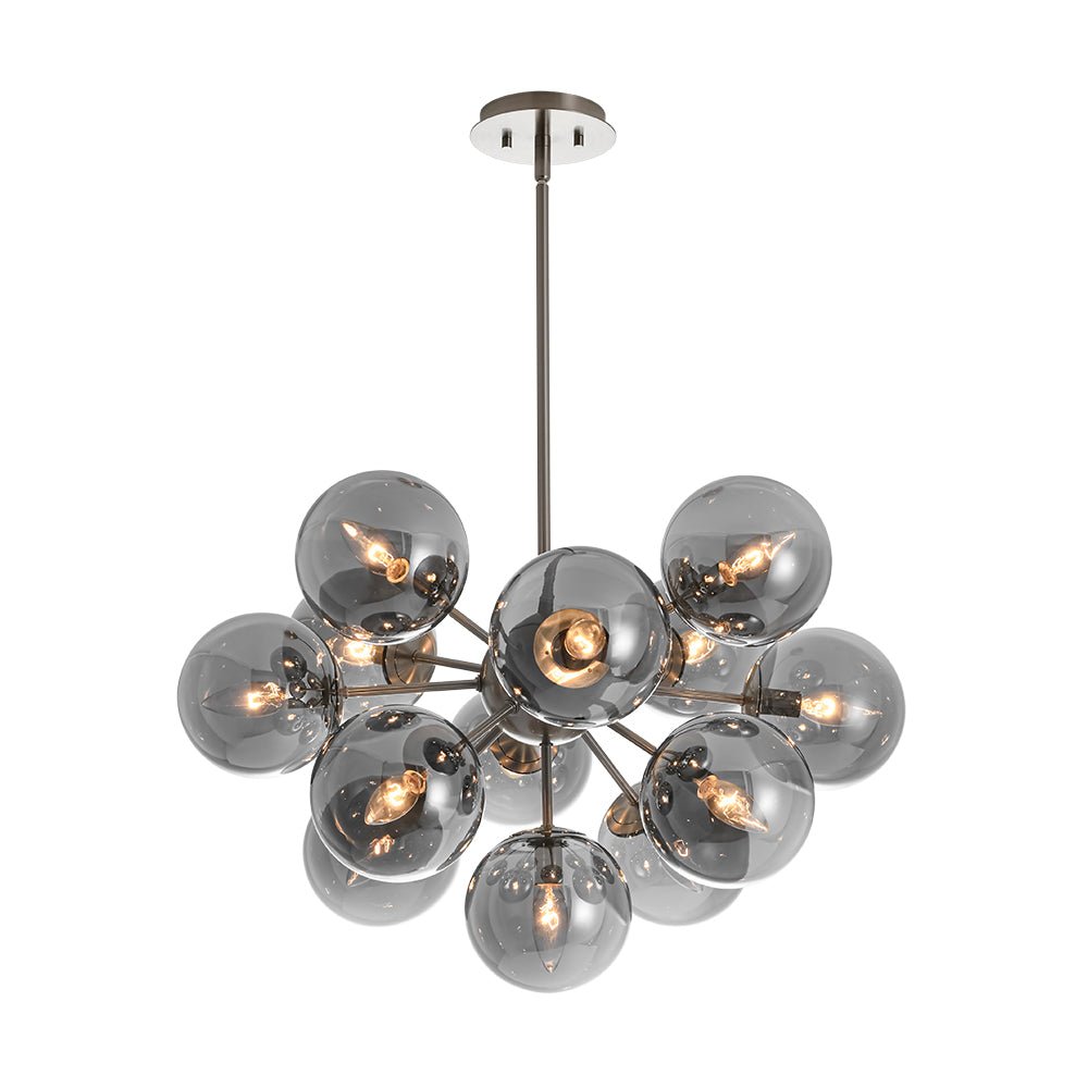 Pendant Light Smoked Glass 60.0 cm Brass Dining Room Sunburst Chandelier Adjustable Semi Flush Ceiling Light | Thomler