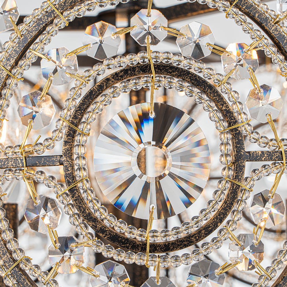 Ceiling Light Crystal Glass 30.0 cm Black Gold Dining Room Vintage Drum Fixture | Thomler