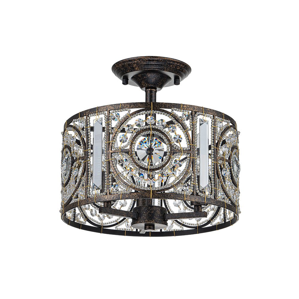 Ceiling Light Crystal Glass 30.0 cm Black Gold Dining Room Vintage Drum Fixture | Thomler