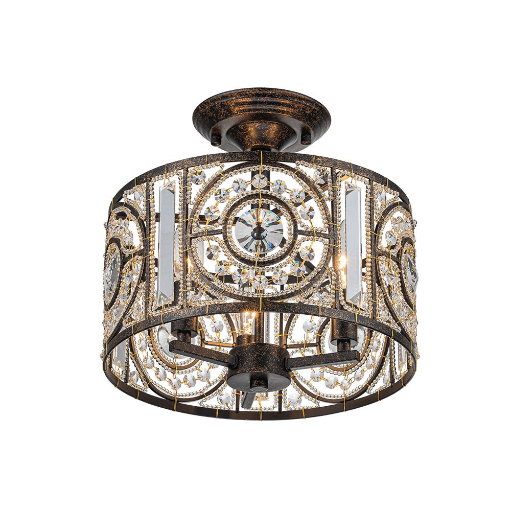 Ceiling Light Crystal Glass 30.0 cm Black Gold Dining Room Vintage Drum Fixture | Thomler