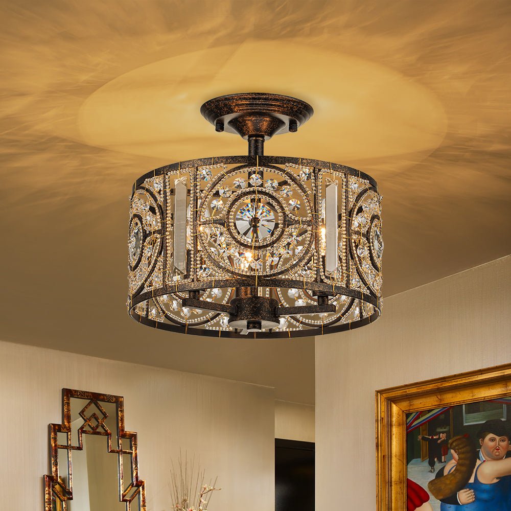 Ceiling Light Crystal Glass 30.0 cm Black Gold Dining Room Vintage Drum Fixture | Thomler