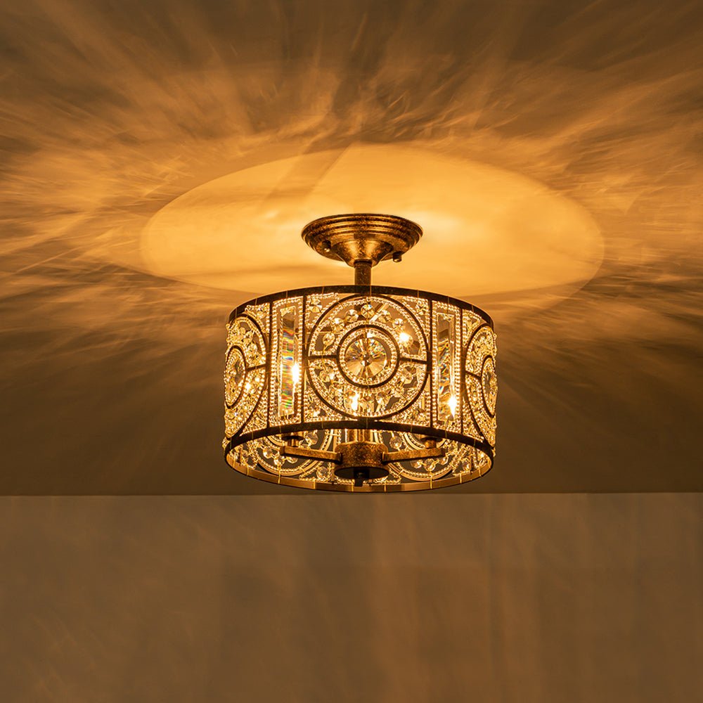 Ceiling Light Crystal Glass 30.0 cm Black Gold Dining Room Vintage Drum Fixture | Thomler