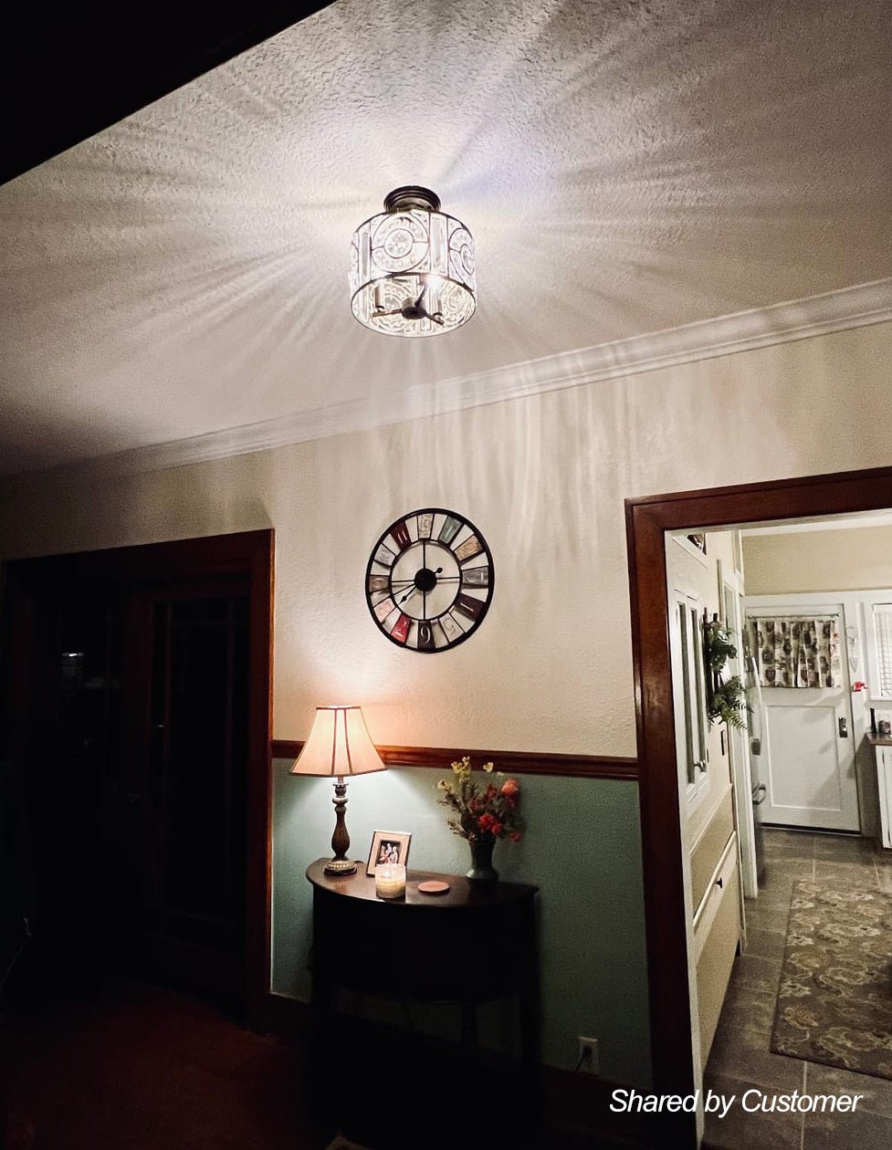 Ceiling Light Crystal Glass 30.0 cm Black Gold Dining Room Vintage Drum Fixture | Thomler