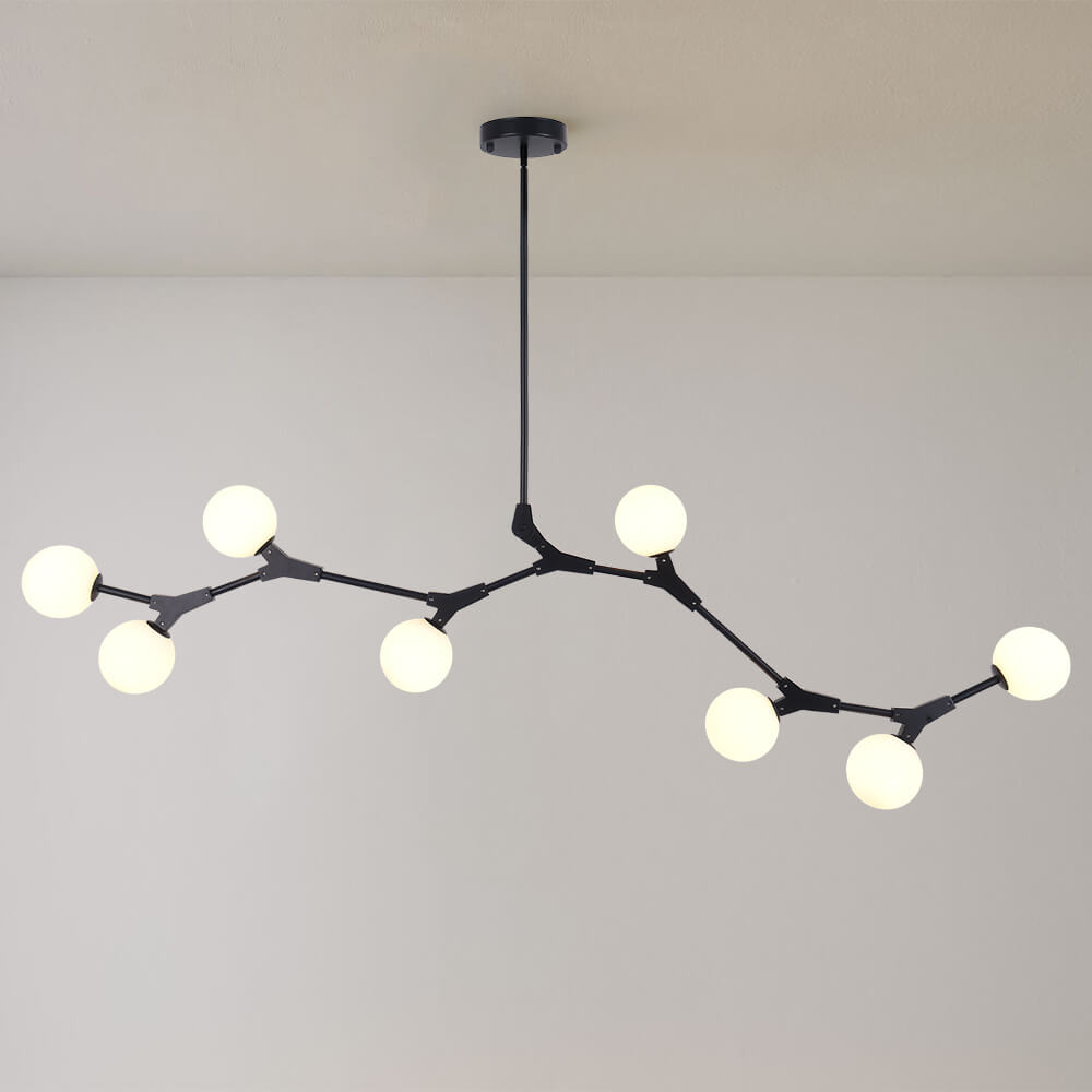 Eight-Light Glass Sphere Dining Room Chandelier with Adjustable Rod – Metal Frame – Hardwired Modern Fixture for Kitchen Island & Entryway | Thomler