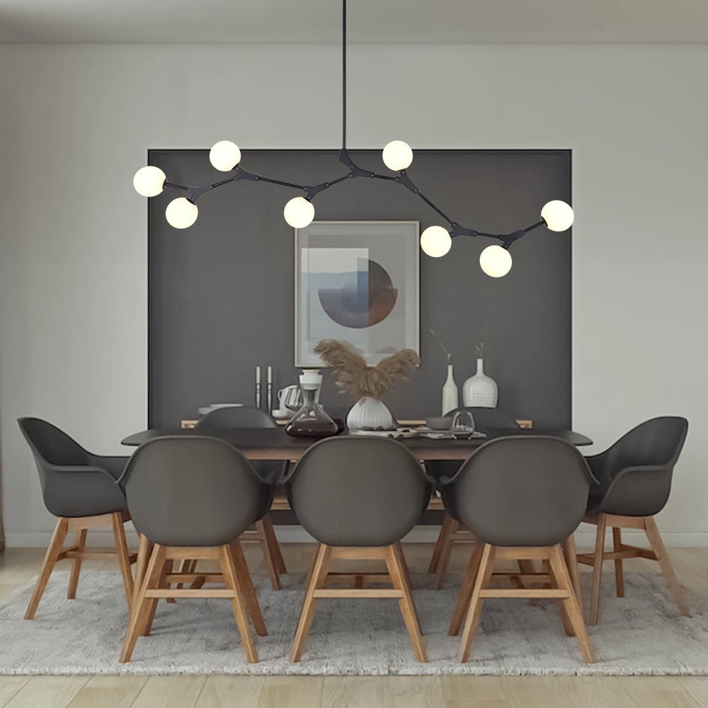 Eight-Light Glass Sphere Dining Room Chandelier with Adjustable Rod – Metal Frame – Hardwired Modern Fixture for Kitchen Island & Entryway | Thomler