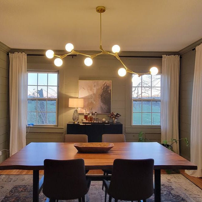 Eight-Light Glass Sphere Dining Room Chandelier with Adjustable Rod – Metal Frame – Hardwired Modern Fixture for Kitchen Island & Entryway | Thomler
