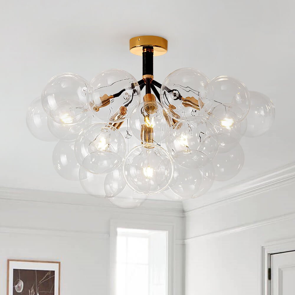 Multi-Globe Ceiling Light with Clear Glass Spheres and Metal Arms for Dining Room & Living Room | Thomler