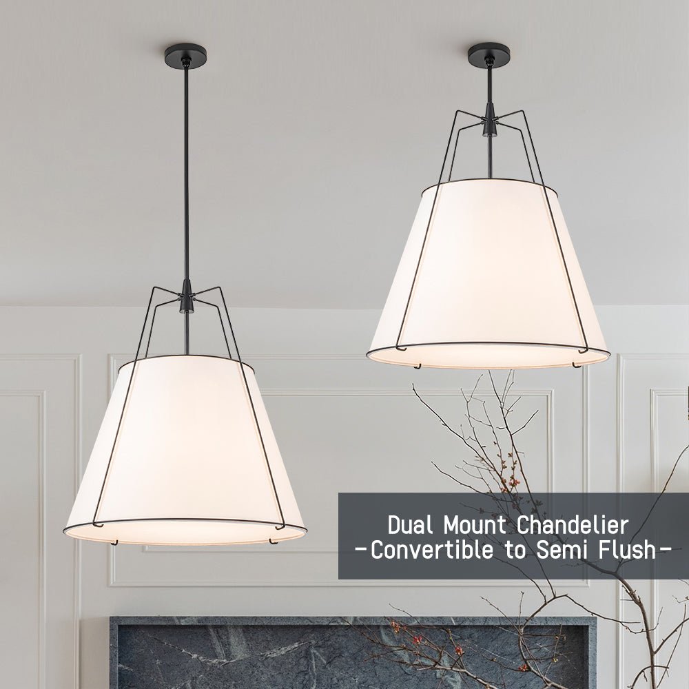 Tapered Fabric Drum Lantern Chandelier with Adjustable Height for Dining Room & Entryway | Thomler