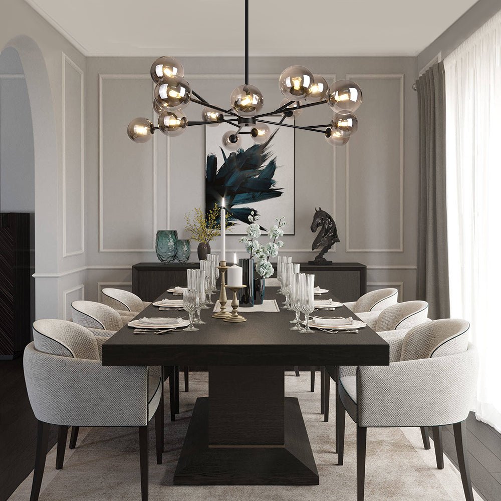 15-Light Linear Chandelier with Glass Globes for Dining Room & Living Room | Thomler