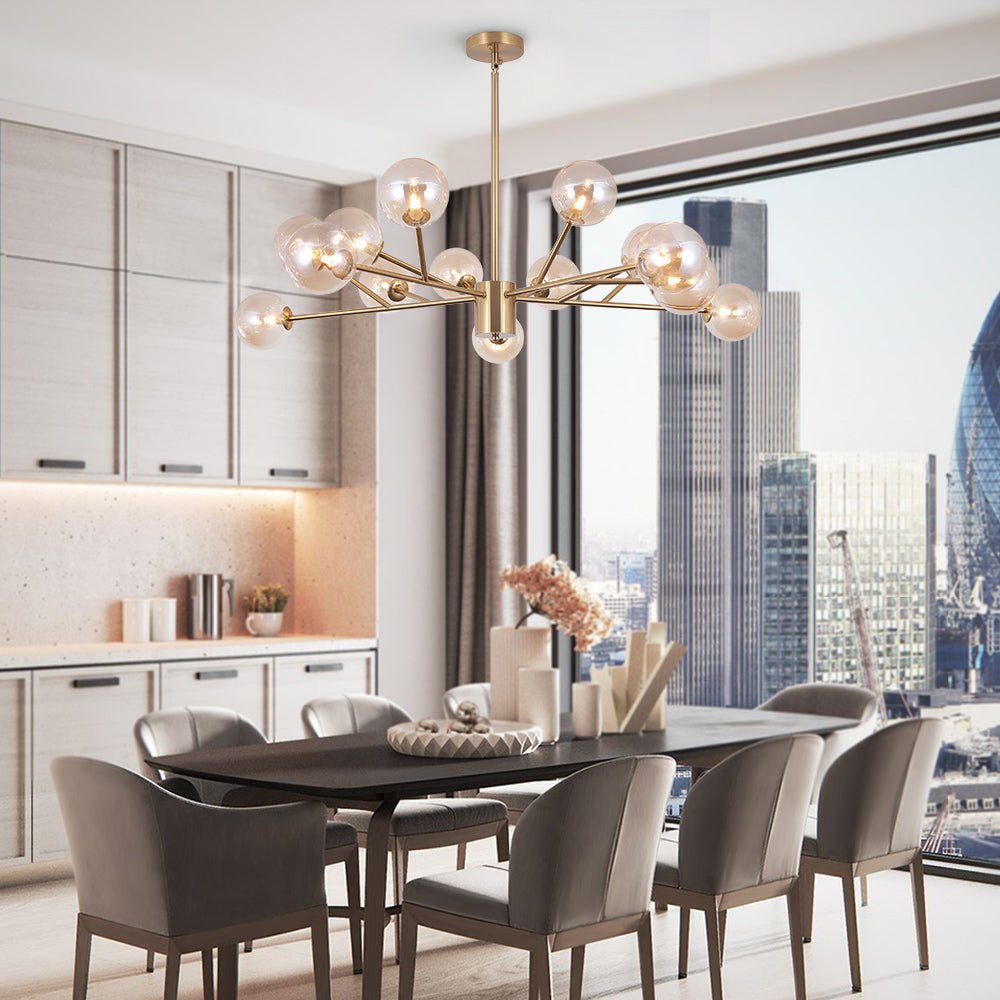 15-Light Linear Chandelier with Glass Globes for Dining Room & Living Room | Thomler
