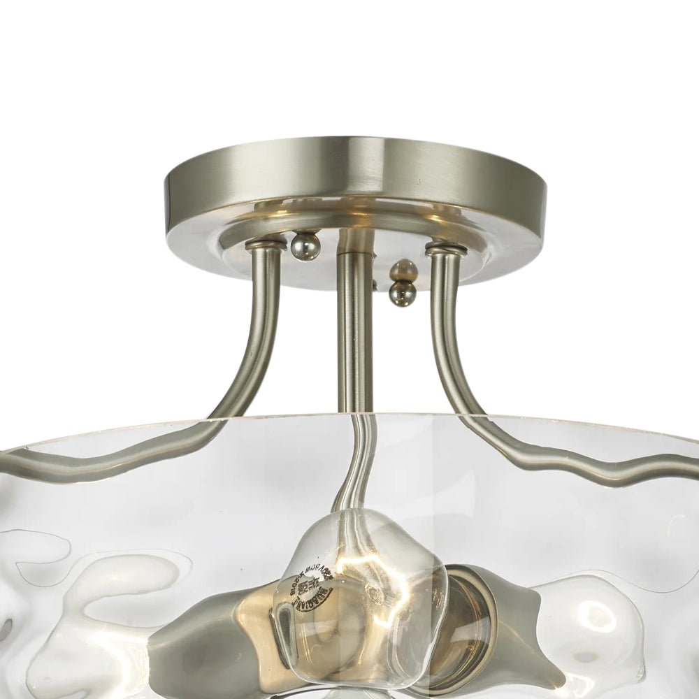 Ceiling Light Hammered Glass 30.0 cm Brushed Nickel Kitchen Hallway Bedroom Semi Flush Mount Drum Lamp | Thomler