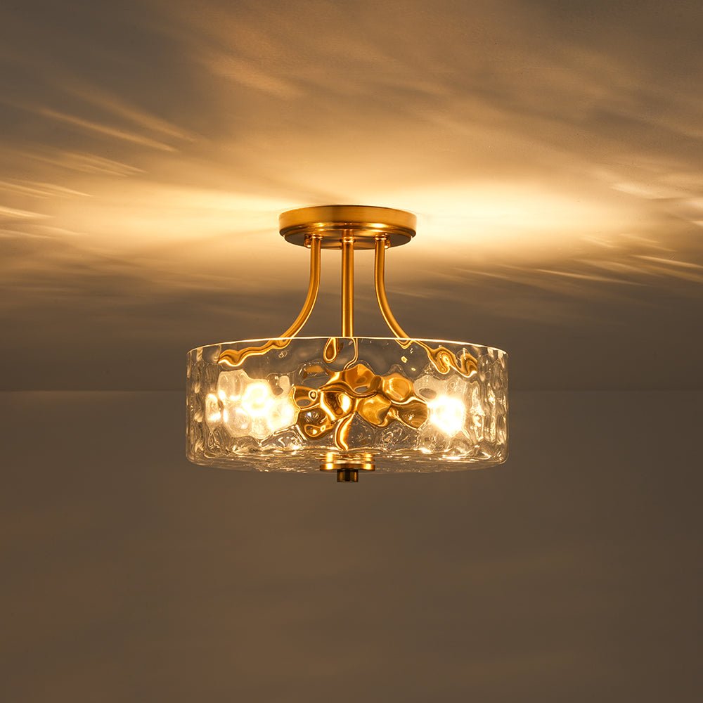 Ceiling Light Hammered Glass Drum 30.0 cm Semi Flush Bathroom Dining Room Hallway Fixture | Thomler