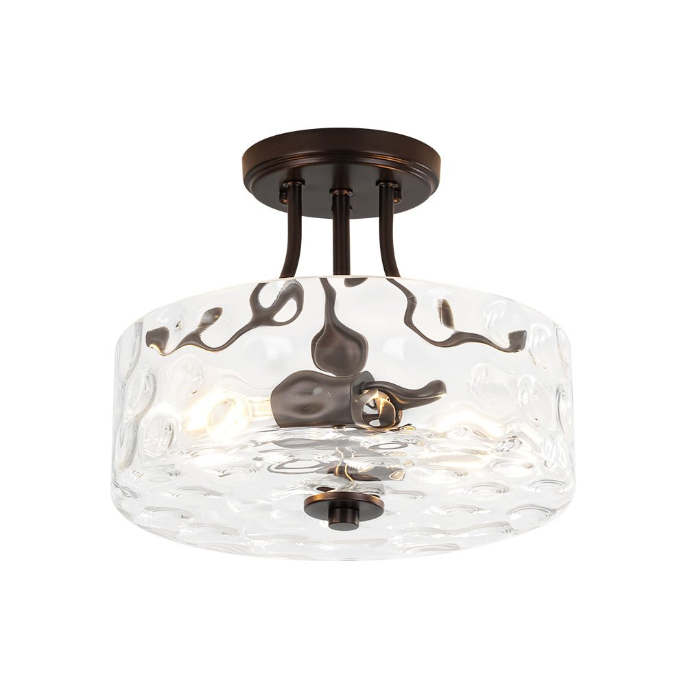 Ceiling Light Hammered Glass Drum 30.0 cm Semi Flush Bathroom Dining Room Hallway Fixture | Thomler
