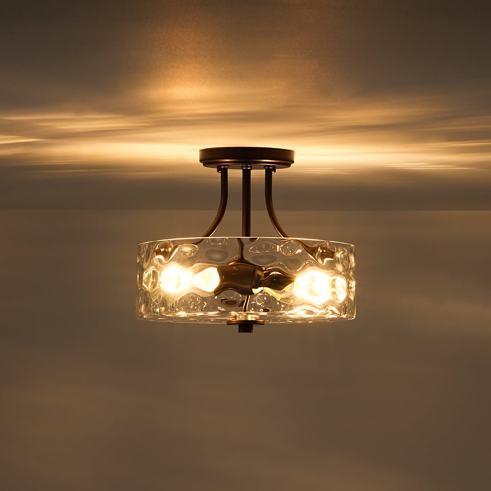 Ceiling Light Hammered Glass Drum 30.0 cm Semi Flush Bathroom Dining Room Hallway Fixture | Thomler