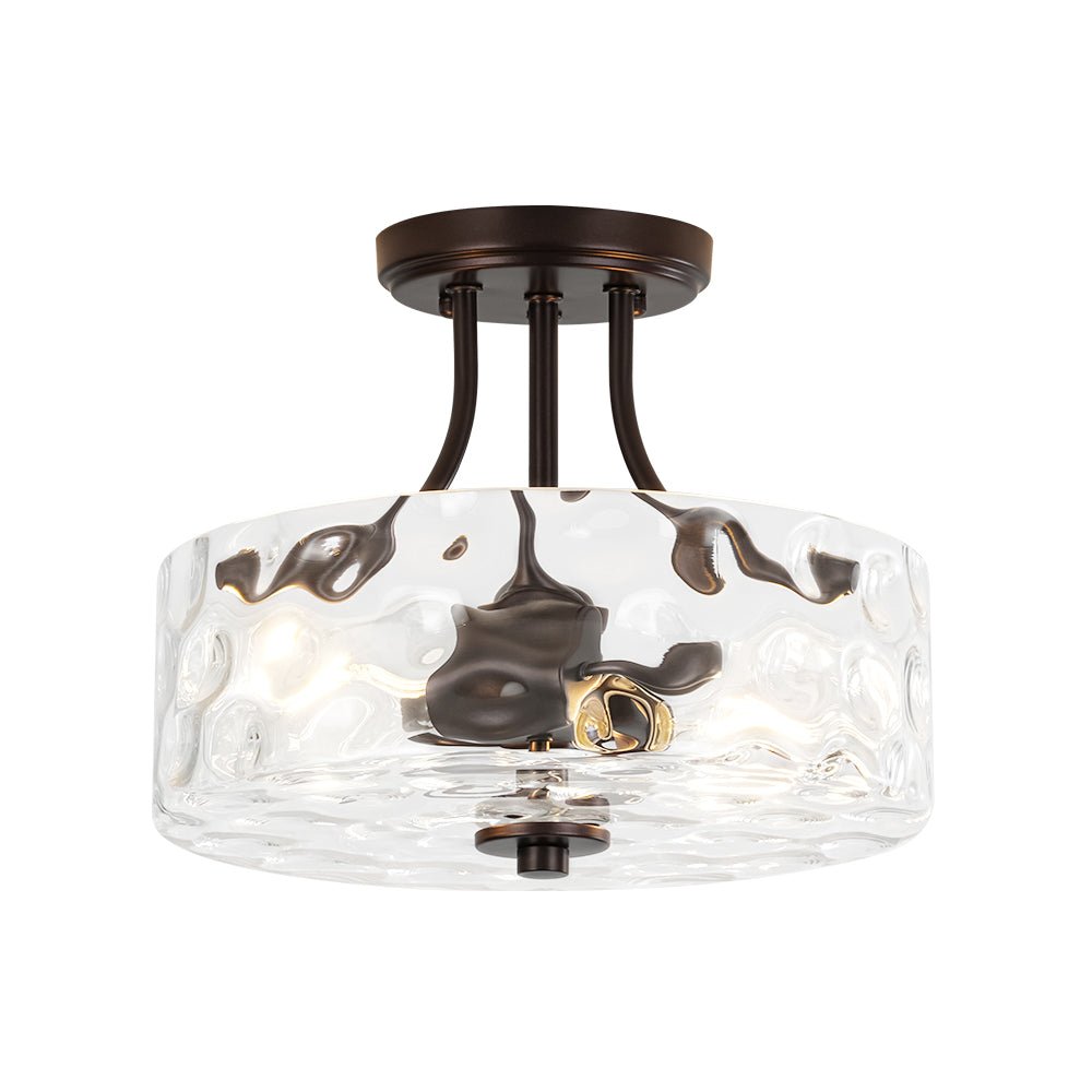 Ceiling Light Hammered Glass Drum 30.0 cm Semi Flush Bathroom Dining Room Hallway Fixture | Thomler