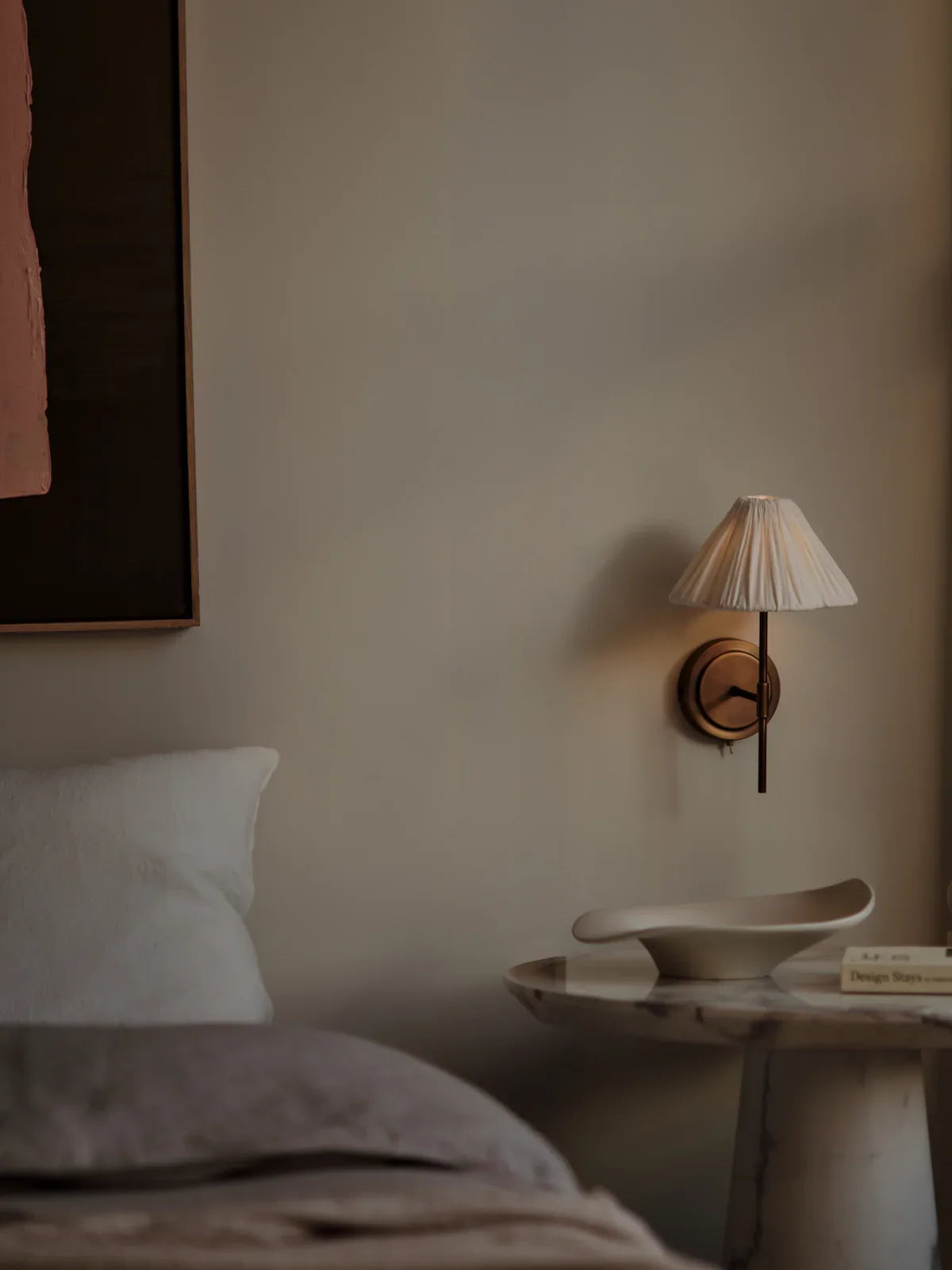 Wall Lamp Linen Pleated Shade G9 21.5 cm Brass Bedroom Bedside Reading Light Scandinavian Hallway Sconce | Thomler