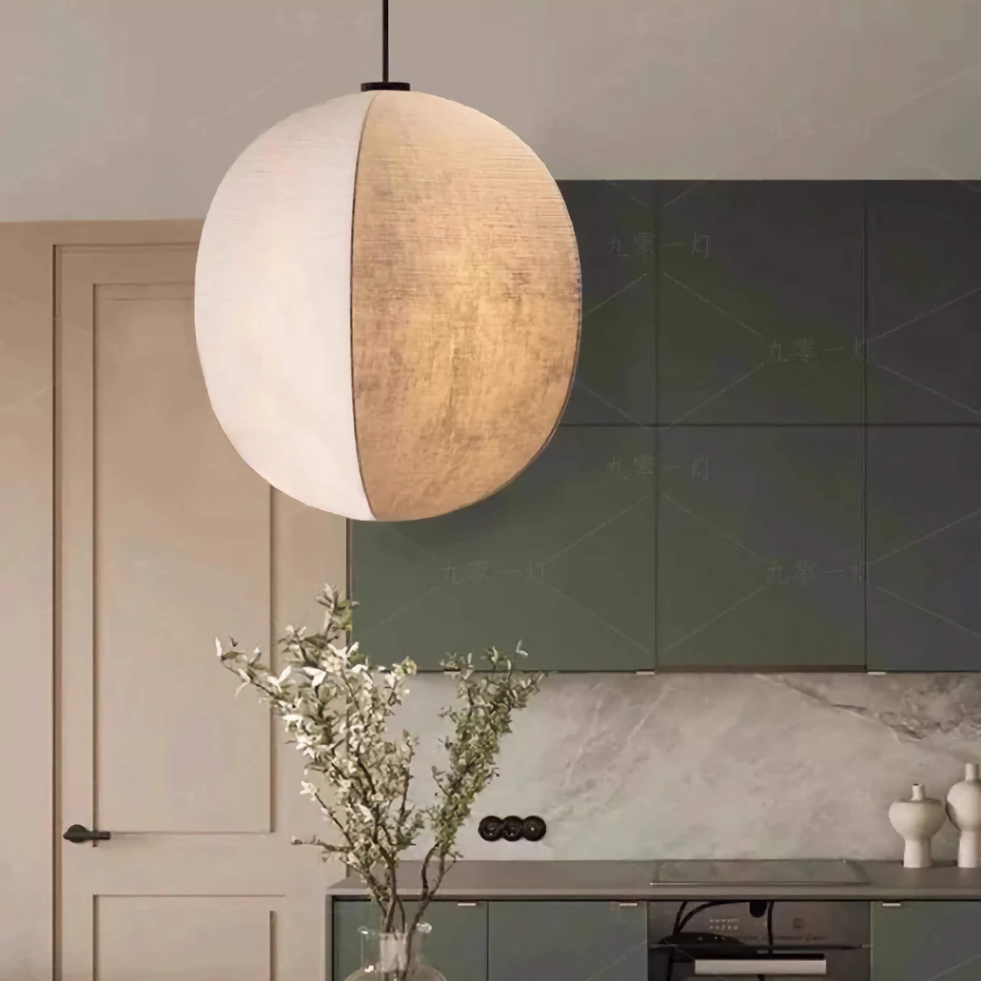 Pendant Light Linen Globe 12 W Beige Hanging Kitchen Island Dining Room Boho Coastal Ceiling Fixture Set | Thomler