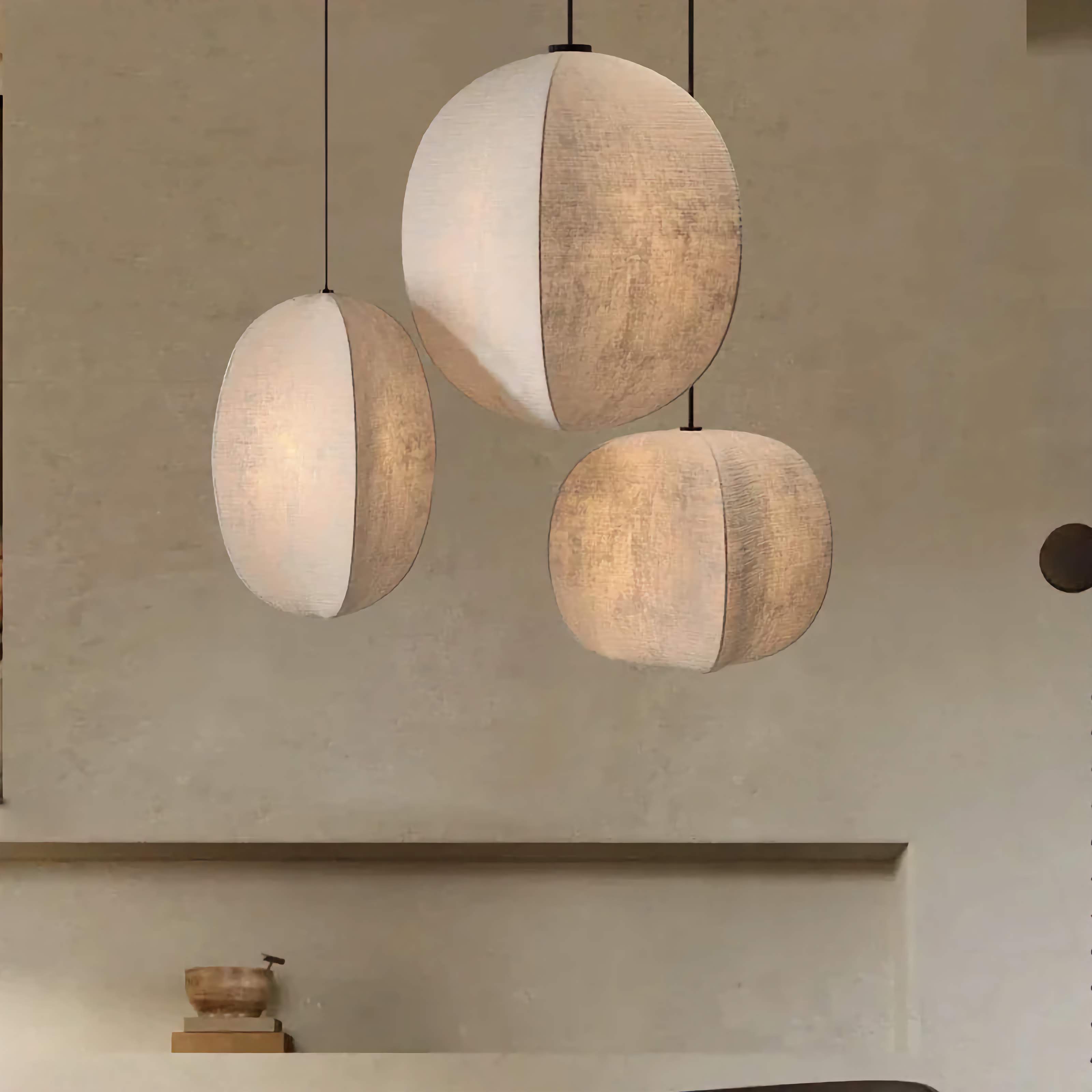 Pendant Light Linen Globe 12 W Beige Hanging Kitchen Island Dining Room Boho Coastal Ceiling Fixture Set | Thomler