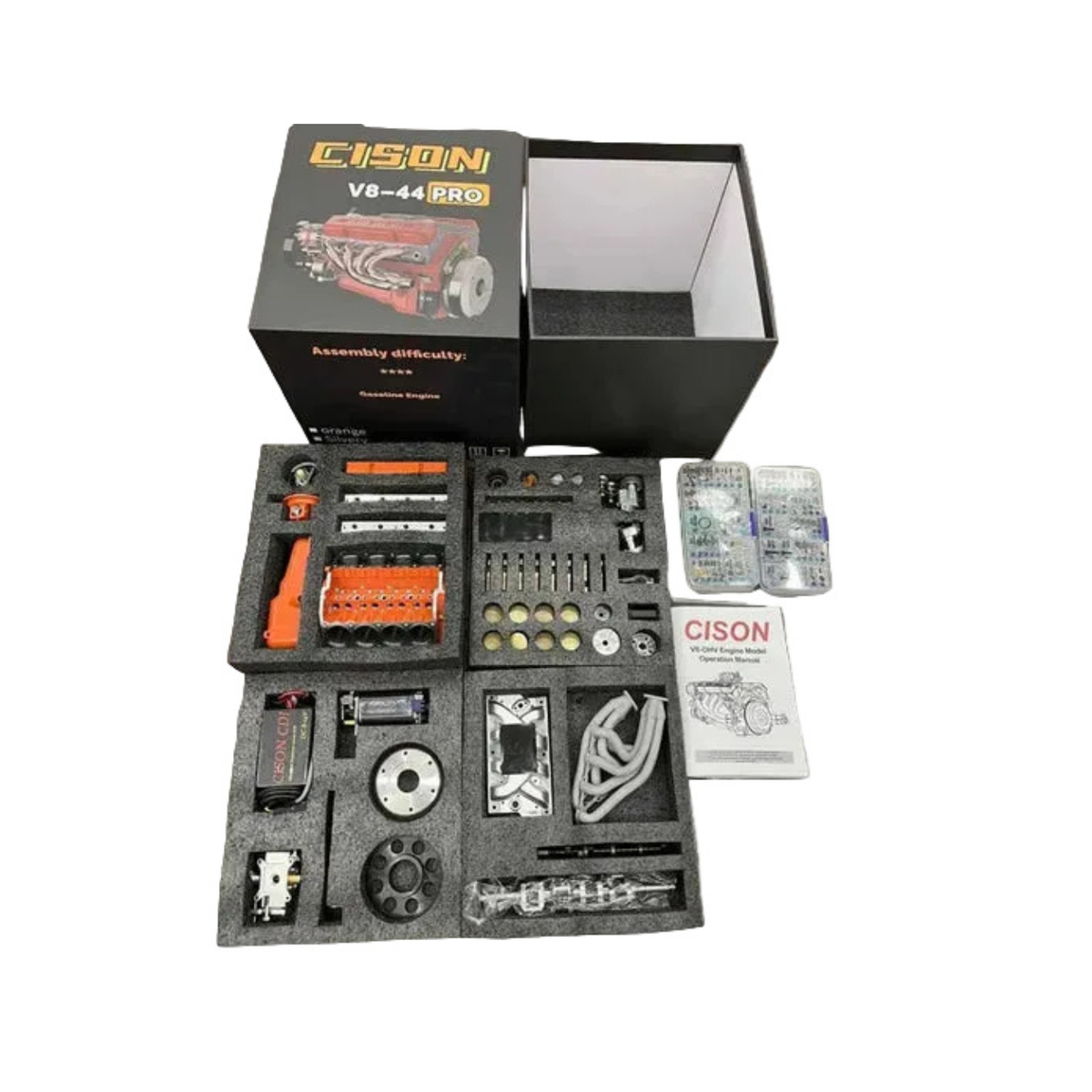 Gasoline-Powered V8 Engine Model Kit | Fully Functional Mini Motor with CDI Ignition & Precision CNC Machined Metal Parts for RC Projects | Thomler
