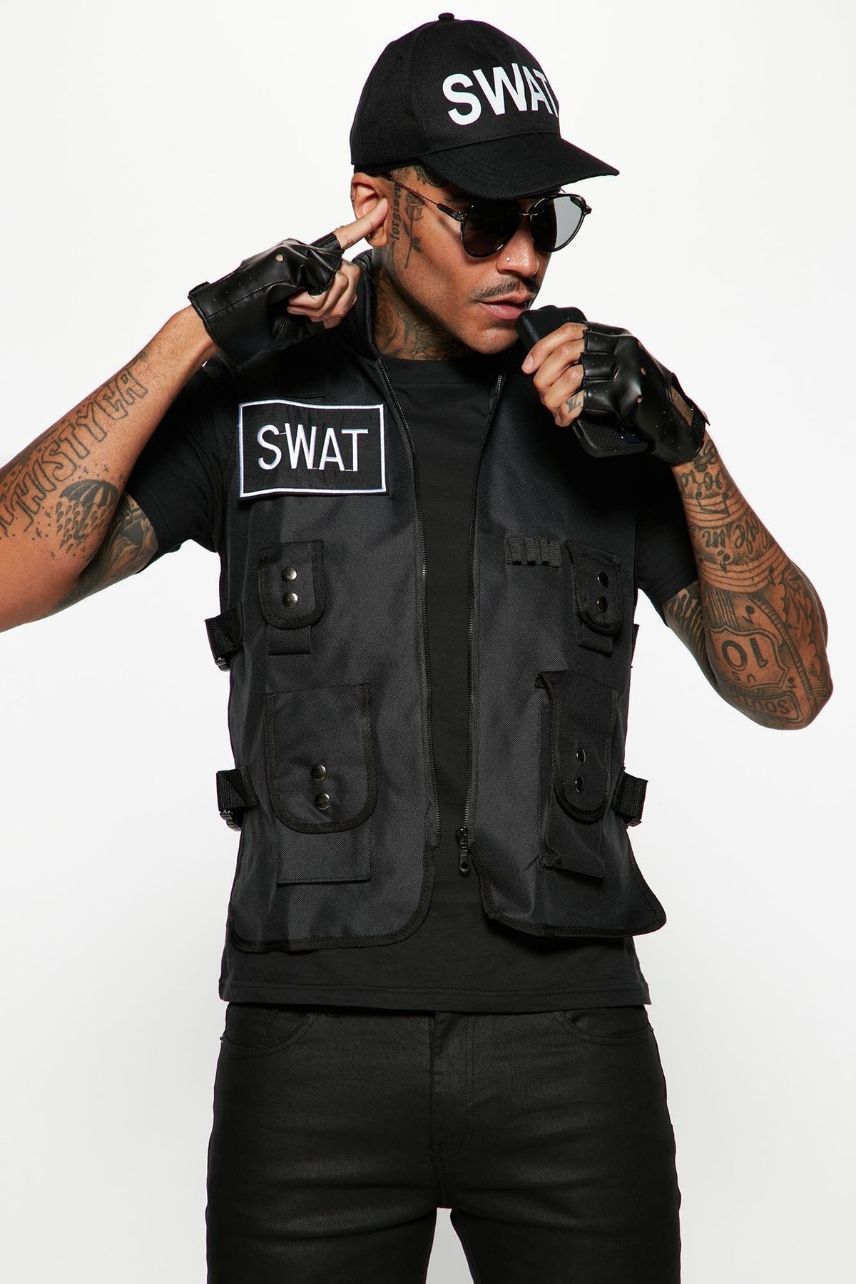 Four-Piece Operator Outfit Kit with Adjustable Tactical Vest, Stretch Cap, and Fingerless Gloves for Halloween, Costume Parties, and | Thomler
