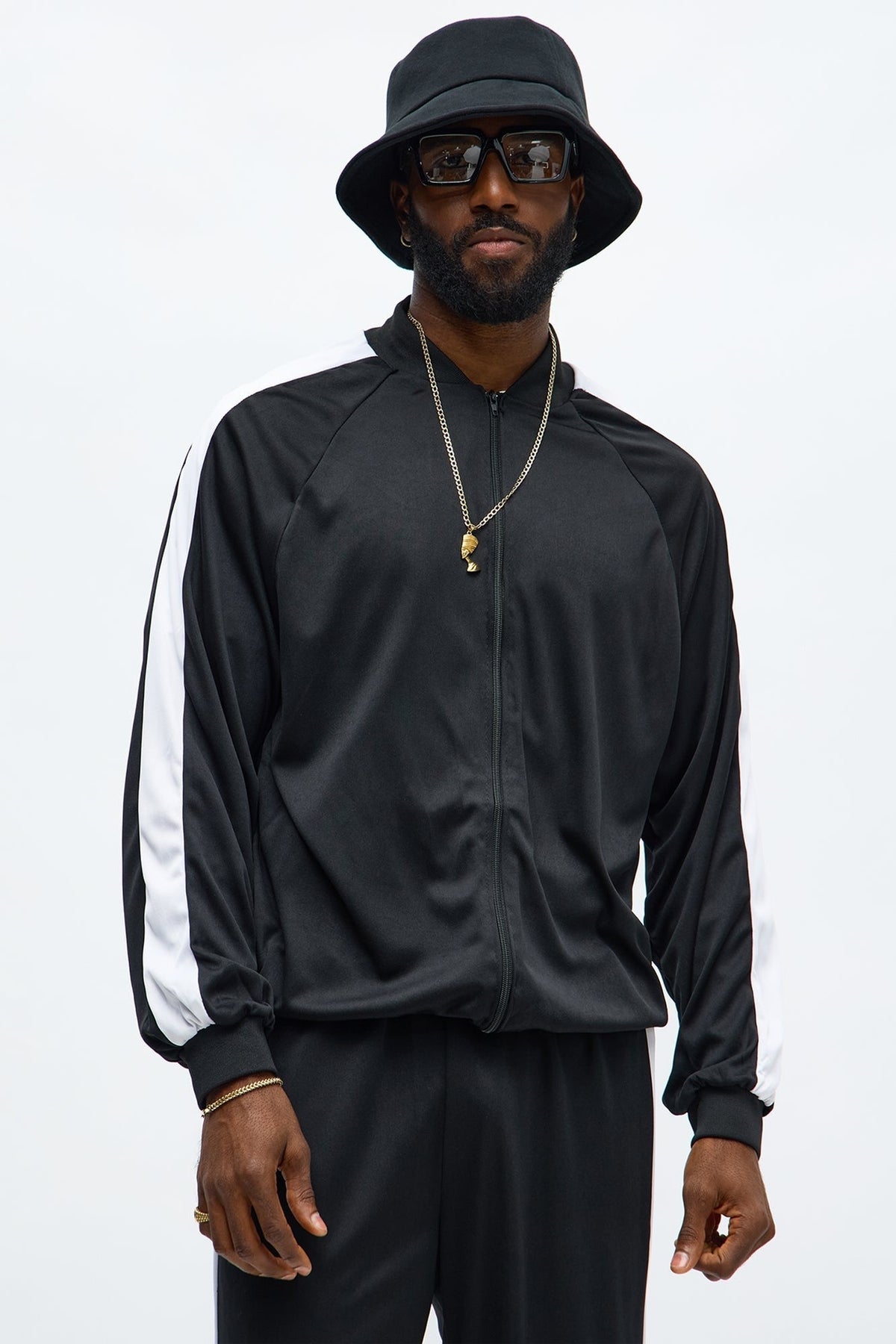 Men's Retro Two-Piece Hip-Hop Costume with Black and White Colorblocking | Thomler