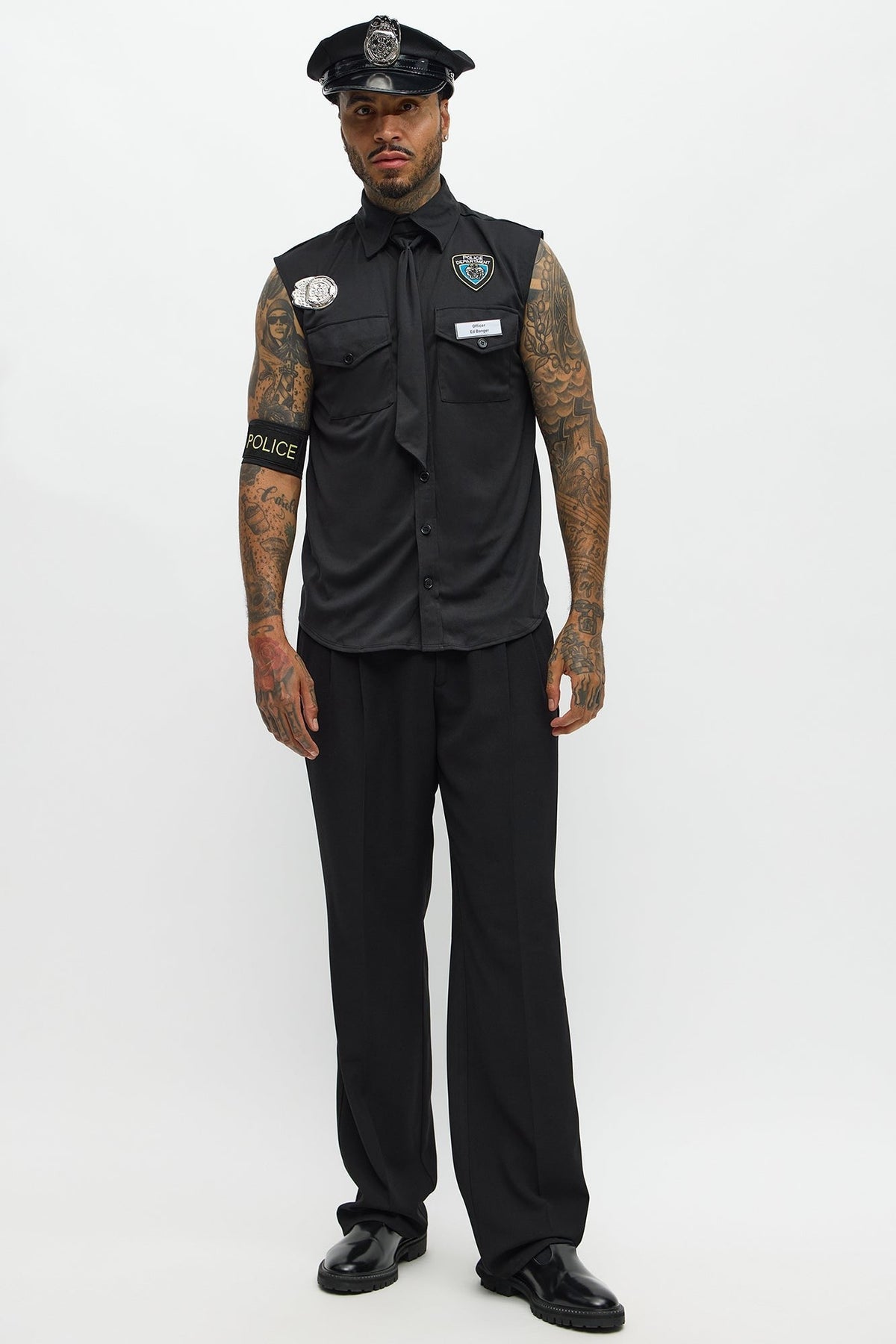Men's Black Officer Uniform Costume Set with Matching Cap for Halloween & Theme Parties | Thomler