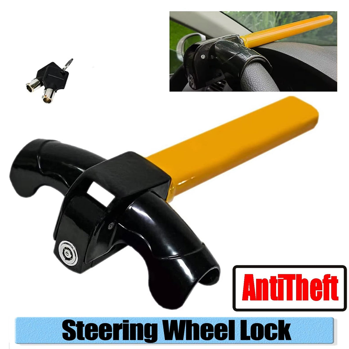 Heavy-Duty Steering Wheel Lock Bar – Anti-Theft Car Security Device with High-Visibility Design for Cars, Trucks, SUVs & Vans | Thomler
