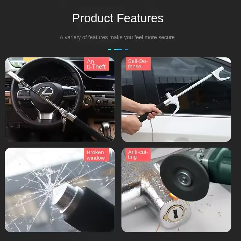 Retractable Anti-Theft Bar with Copper Core Lock & Emergency Glass Breaker for Cars, SUVs & Trucks | Thomler
