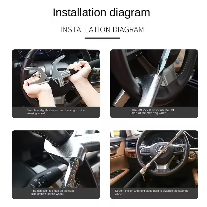 Retractable Anti-Theft Bar with Copper Core Lock & Emergency Glass Breaker for Cars, SUVs & Trucks | Thomler