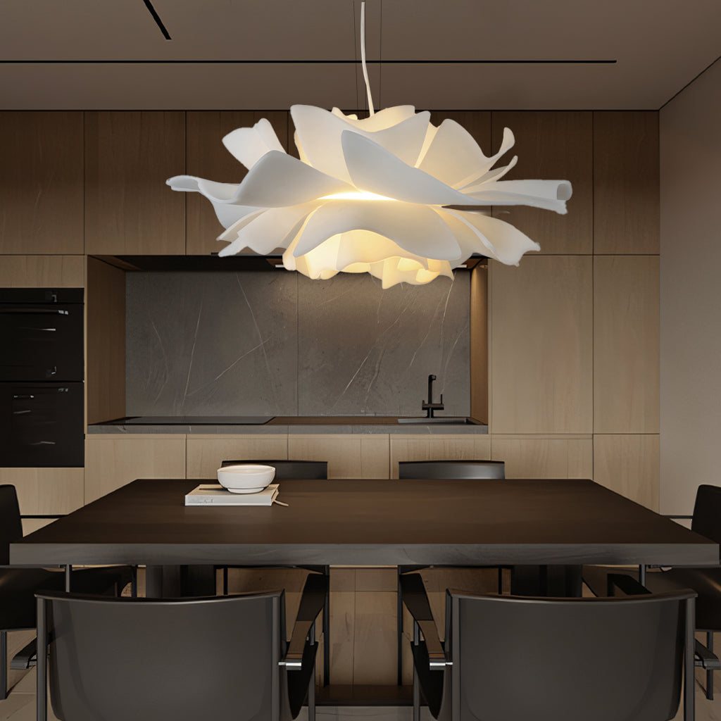 Pendant Light Acrylic Metal 15.7 in White Lotus Flower Dining Bedroom Living Room Lighting Fixture | Thomler