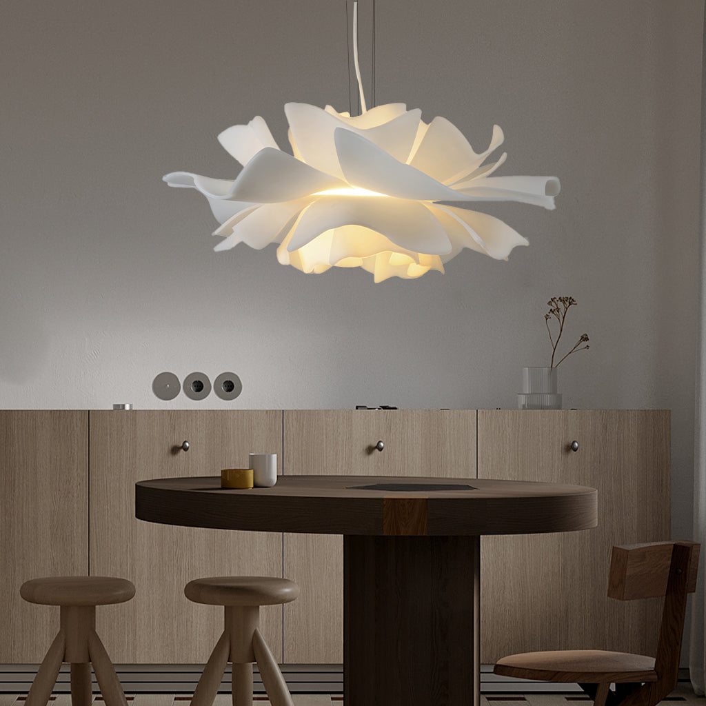 Pendant Light Acrylic Metal 15.7 in White Lotus Flower Dining Bedroom Living Room Lighting Fixture | Thomler