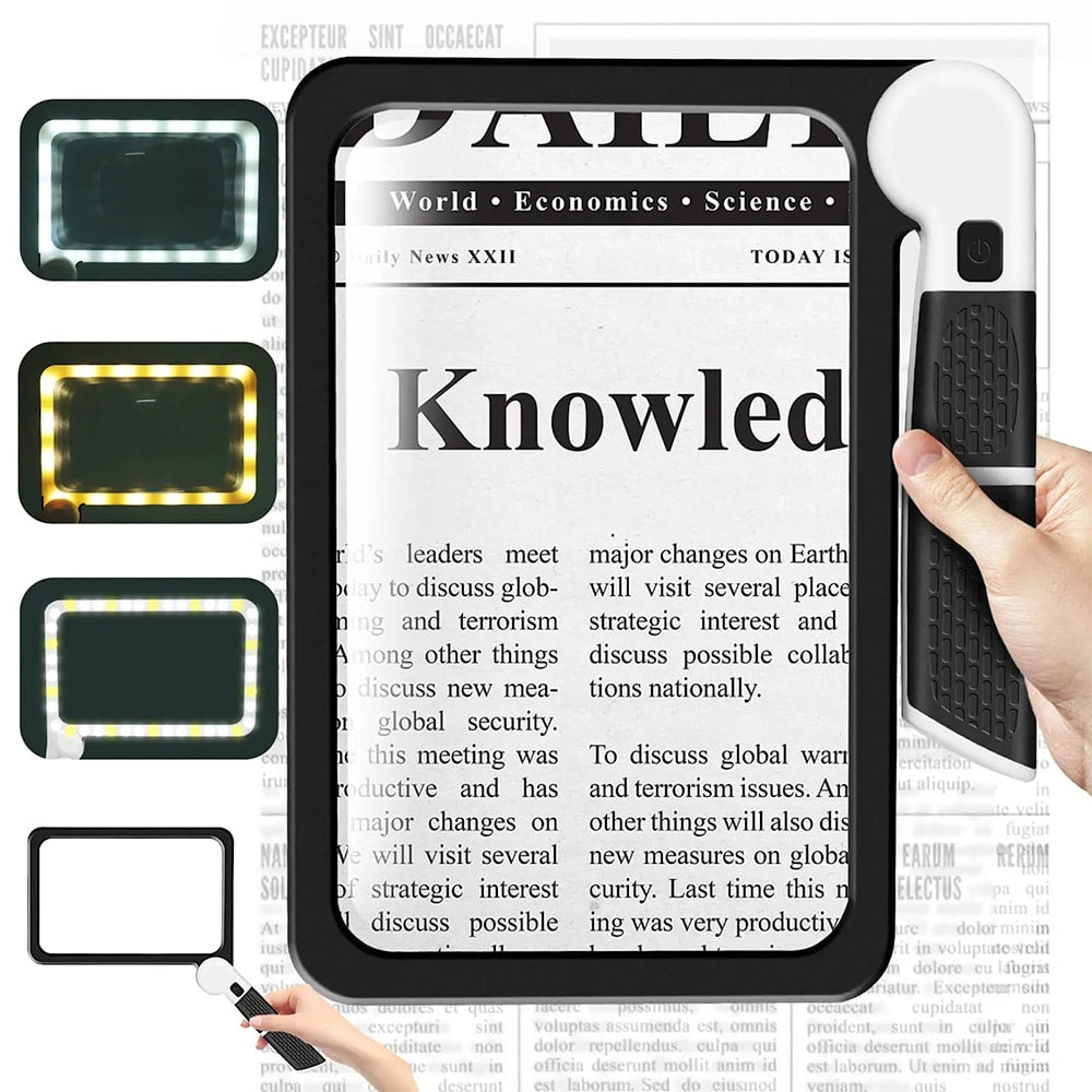 Illuminated Full-Page Magnifier with Adjustable LED Lights for Reading Books, Newspapers & Fine Print | Folding Design with 5X Magnification | Thomler