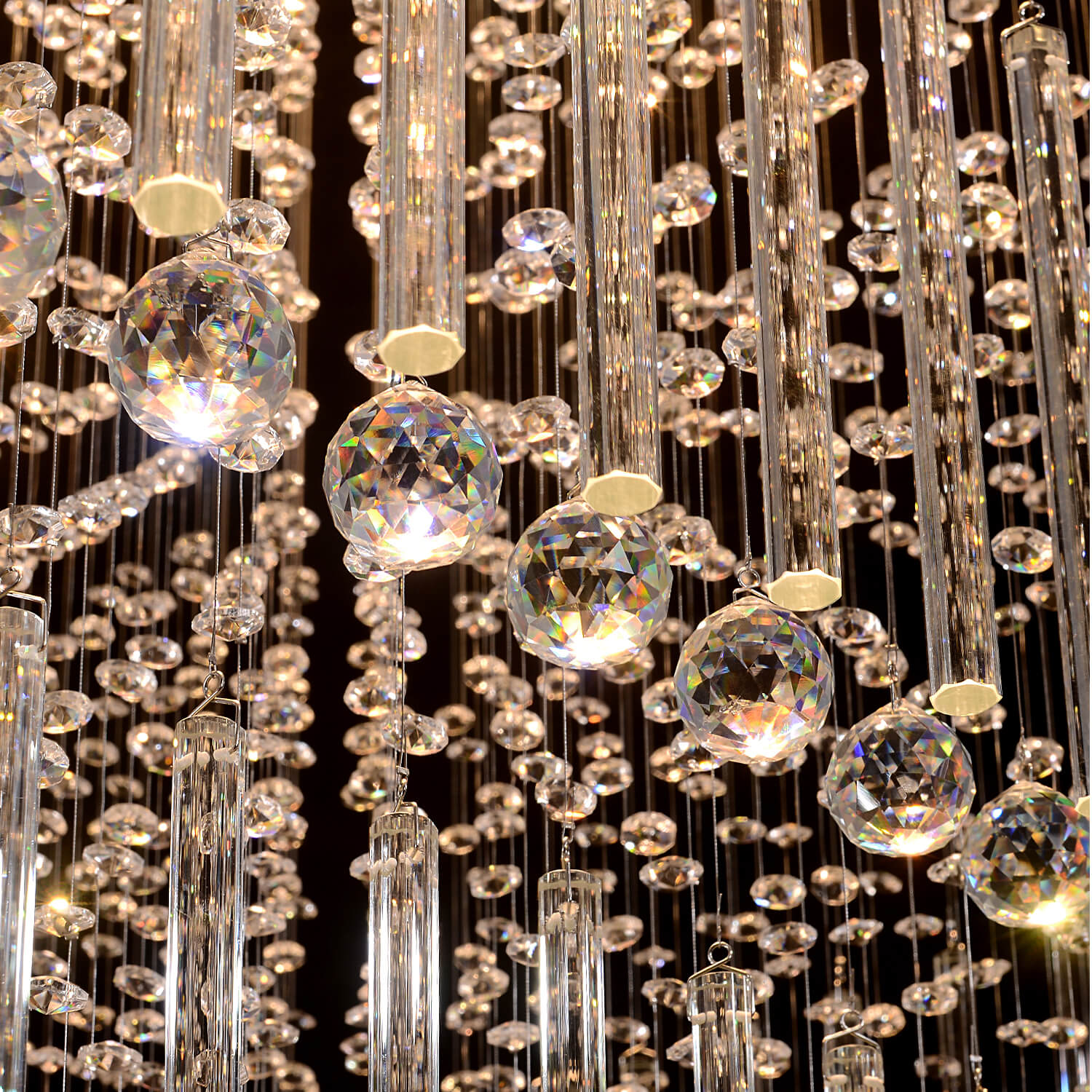 Tiered Crystal Chandelier with Cascading Glass Drops for Foyer, Staircase & High Ceilings – Adjustable Height Modern Lighting Fixture | Thomler