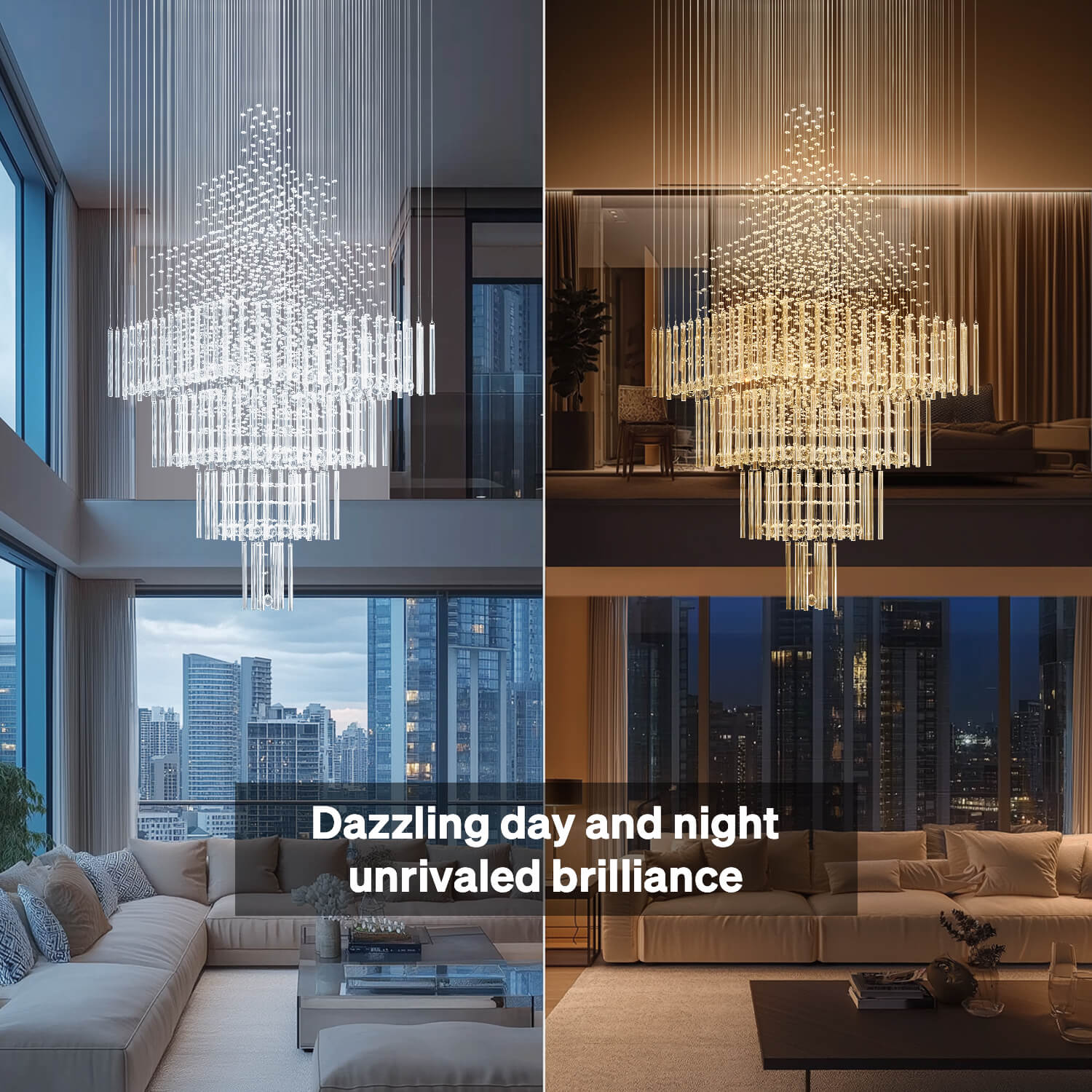 Tiered Crystal Chandelier with Cascading Glass Drops for Foyer, Staircase & High Ceilings – Adjustable Height Modern Lighting Fixture | Thomler