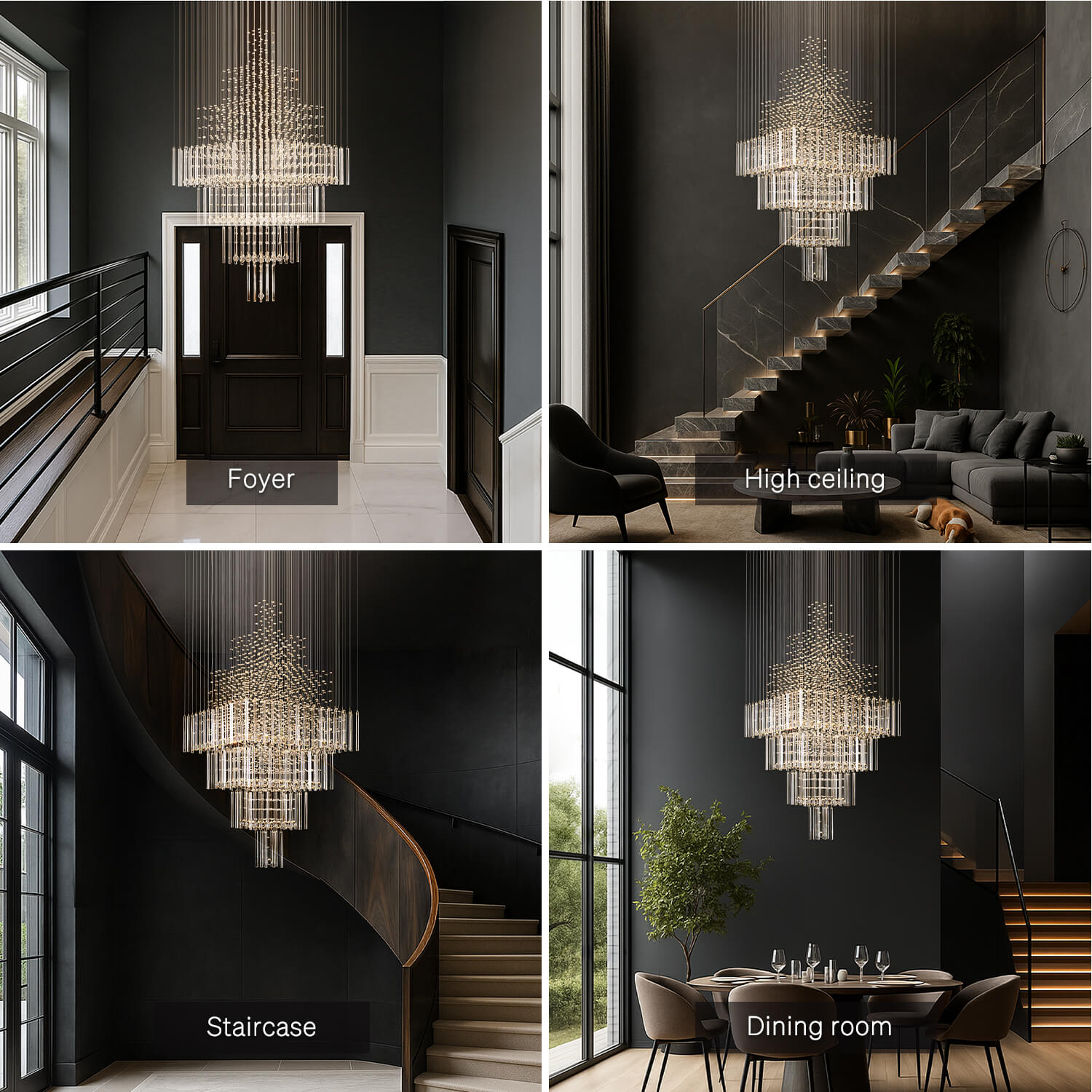 Tiered Crystal Chandelier with Cascading Glass Drops for Foyer, Staircase & High Ceilings – Adjustable Height Modern Lighting Fixture | Thomler
