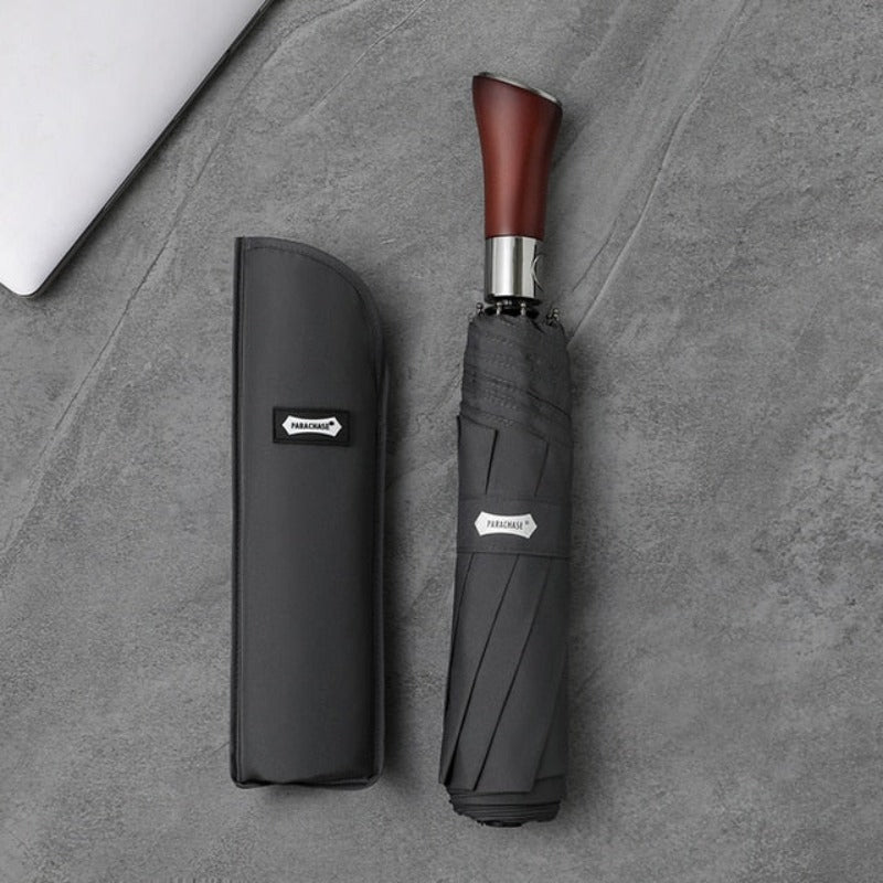 Automatic Open Compact Umbrella with Wooden Curved Handle for Rain – Windproof Canopy with Aluminum Frame – Men's & Women's Travel Accessory | Thomler