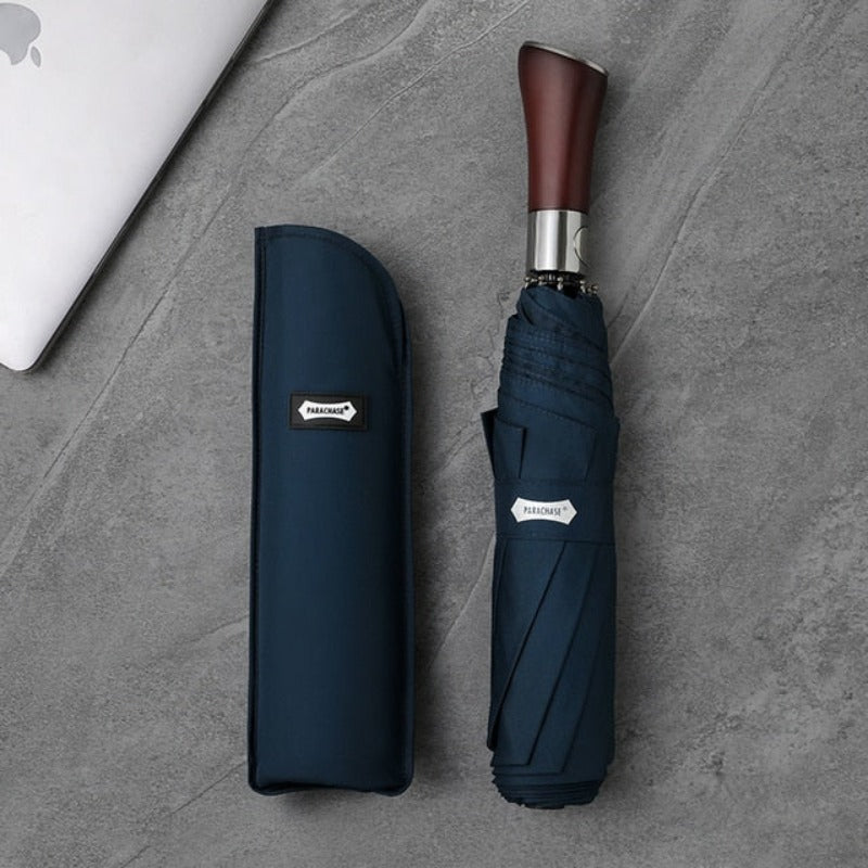 Automatic Open Compact Umbrella with Wooden Curved Handle for Rain – Windproof Canopy with Aluminum Frame – Men's & Women's Travel Accessory | Thomler