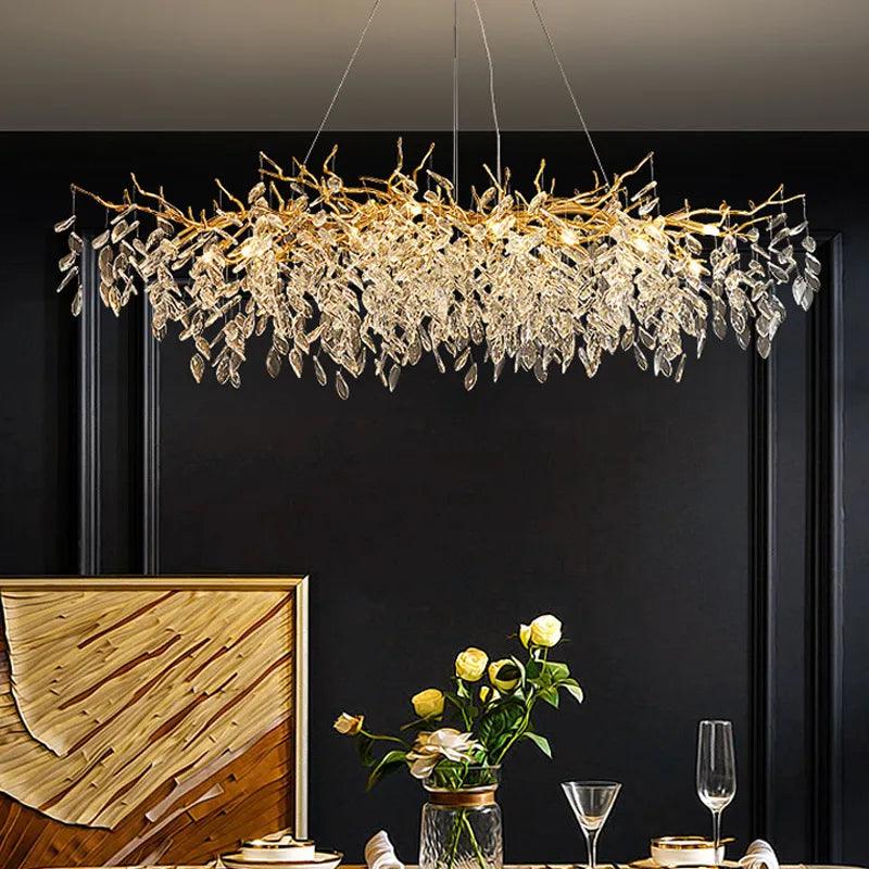 Ceiling Lamp Crystal Rectangle LED G9 Gold Living Room Dining Table Luxury Hanging Light Fixture | Thomler