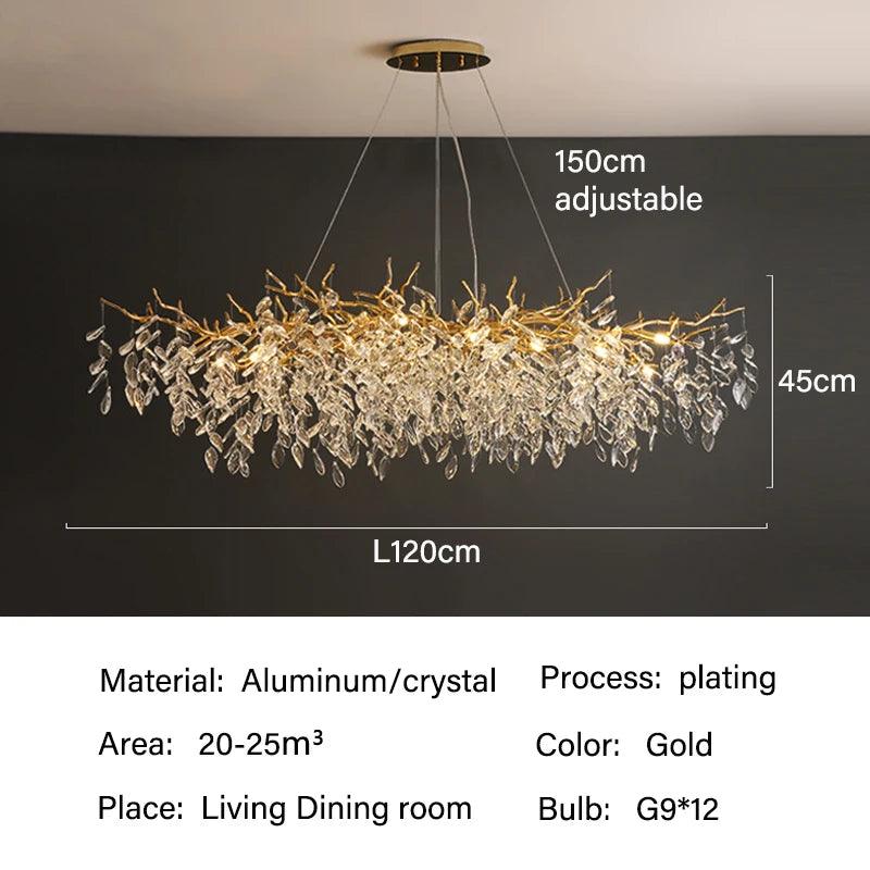 Ceiling Lamp Crystal LED G9 Rectangular Gold Living Room Dining Table Luxury Hanging Light Modern Interior Fixture | Thomler