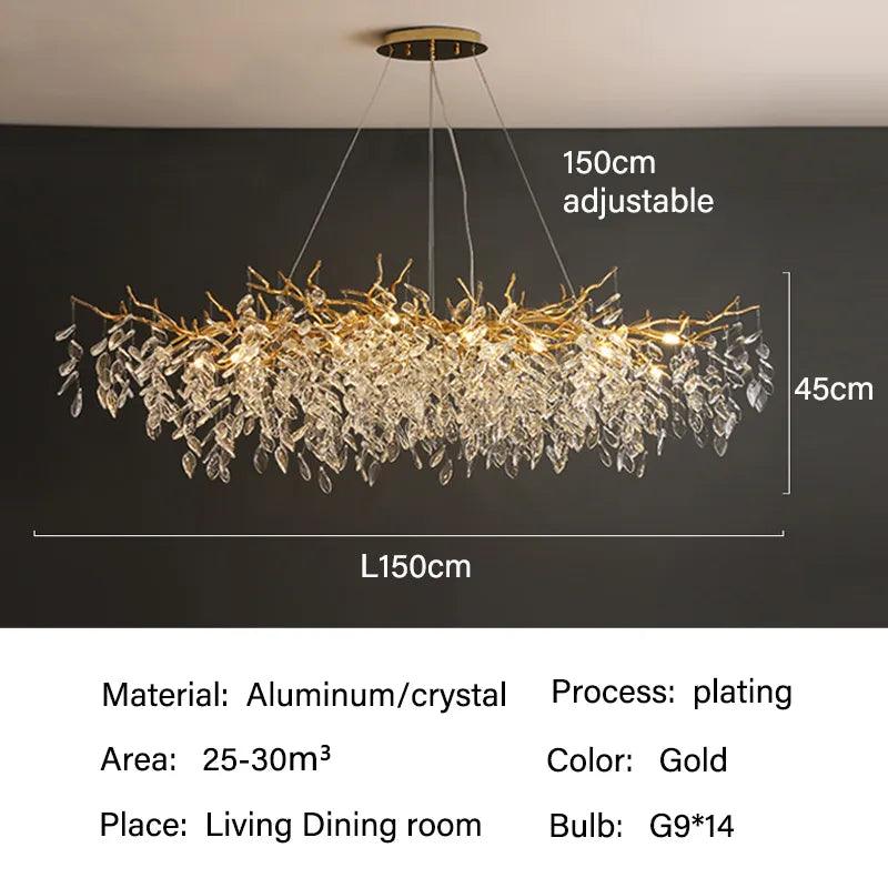 Ceiling Lamp Crystal LED G9 Rectangular Gold Living Room Dining Table Luxury Hanging Light Modern Interior Fixture | Thomler