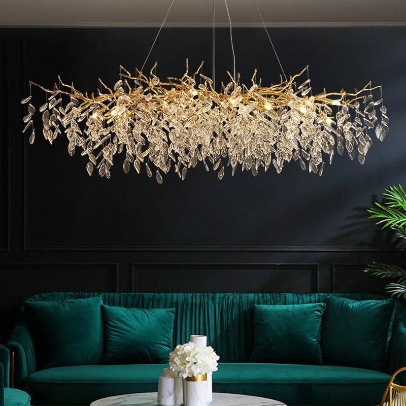 Pendant Light Crystal Iron Rectangle LED G9 Gold Dining Room Living Room Hanging Ceiling Chandelier Modern Luxury Lighting | Thomler