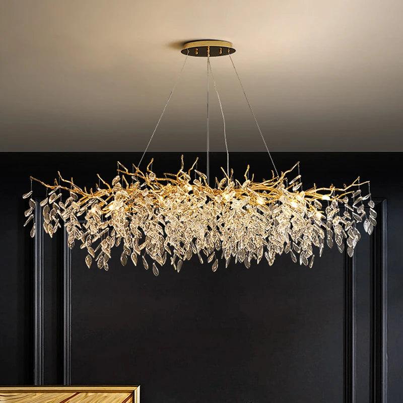 Pendant Light Crystal Iron Rectangle LED G9 Gold Dining Room Living Room Hanging Ceiling Chandelier Modern Luxury Lighting | Thomler