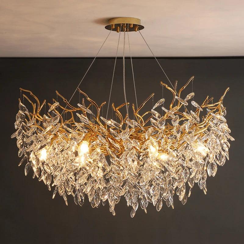 Ceiling Lamp Crystal Rectangle LED G9 Gold Living Room Dining Table Luxury Hanging Light Fixture | Thomler