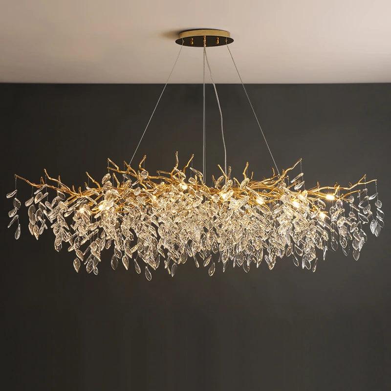 Ceiling Lamp Crystal LED G9 Rectangular Gold Living Room Dining Table Luxury Hanging Light Modern Interior Fixture | Thomler