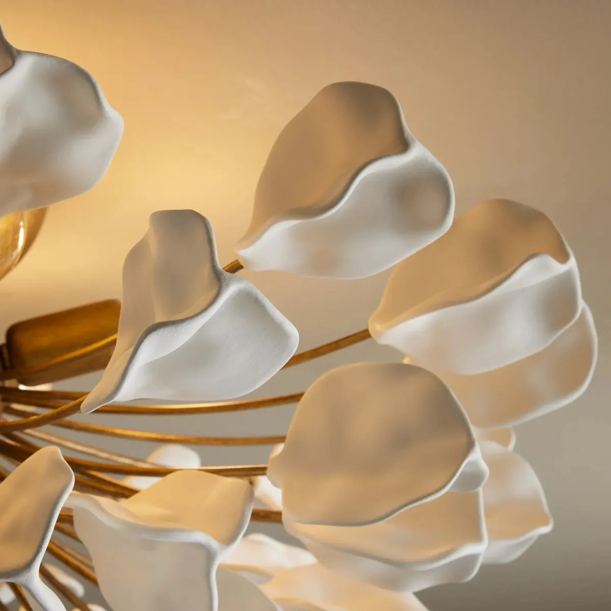 Ceramic Petal Flush Mount Ceiling Light with Handcrafted Leaves – 5-Light Fixture for Living Room, Dining Room & Bedroom – Dimmable E12 | Thomler